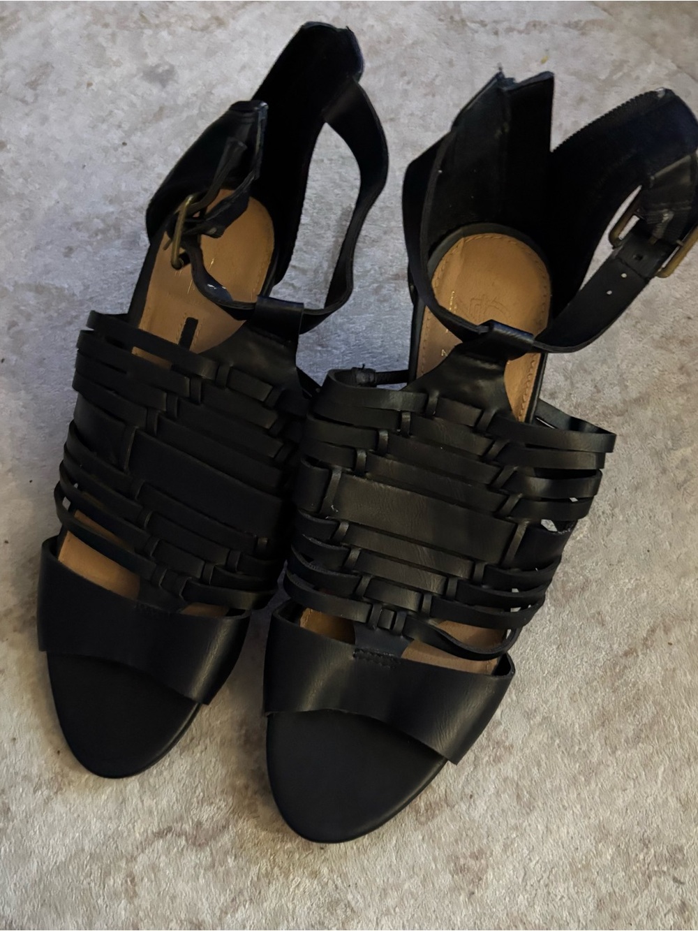 new directions Black Woven Strap High Heel Sandals